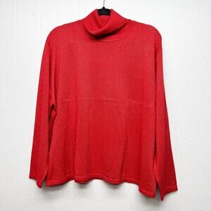 Vintage Northeast Knitters Turtleneck Metallic Red Sweater 2X Christmas Holiday